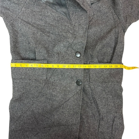 David Bengamin Vintage Wool Leather Black Long Trench Coat Shoulder Pads Size 7 - Picture 4 of 17